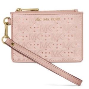 Michael Kors Logo Embellished Jet Set Soft Pink Small Coin Purse in Gift Box NIB
